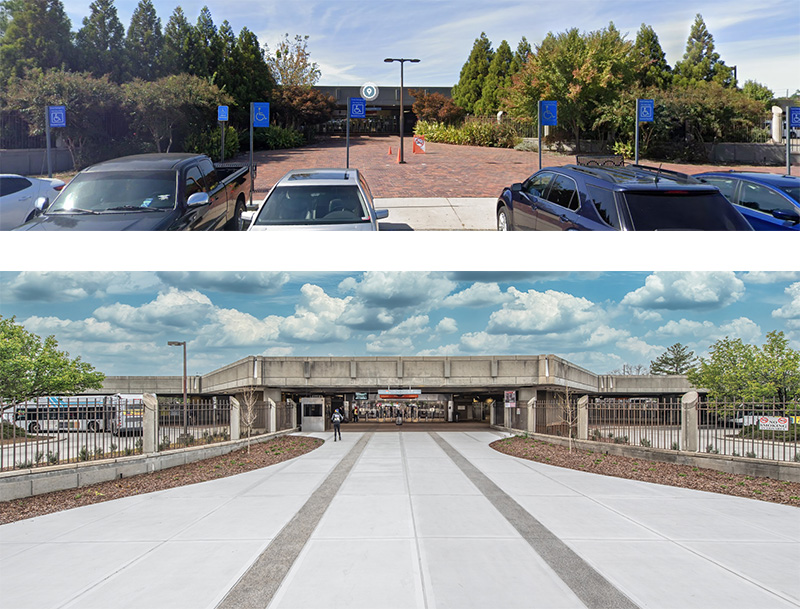 College Park Station East Plaza before and after